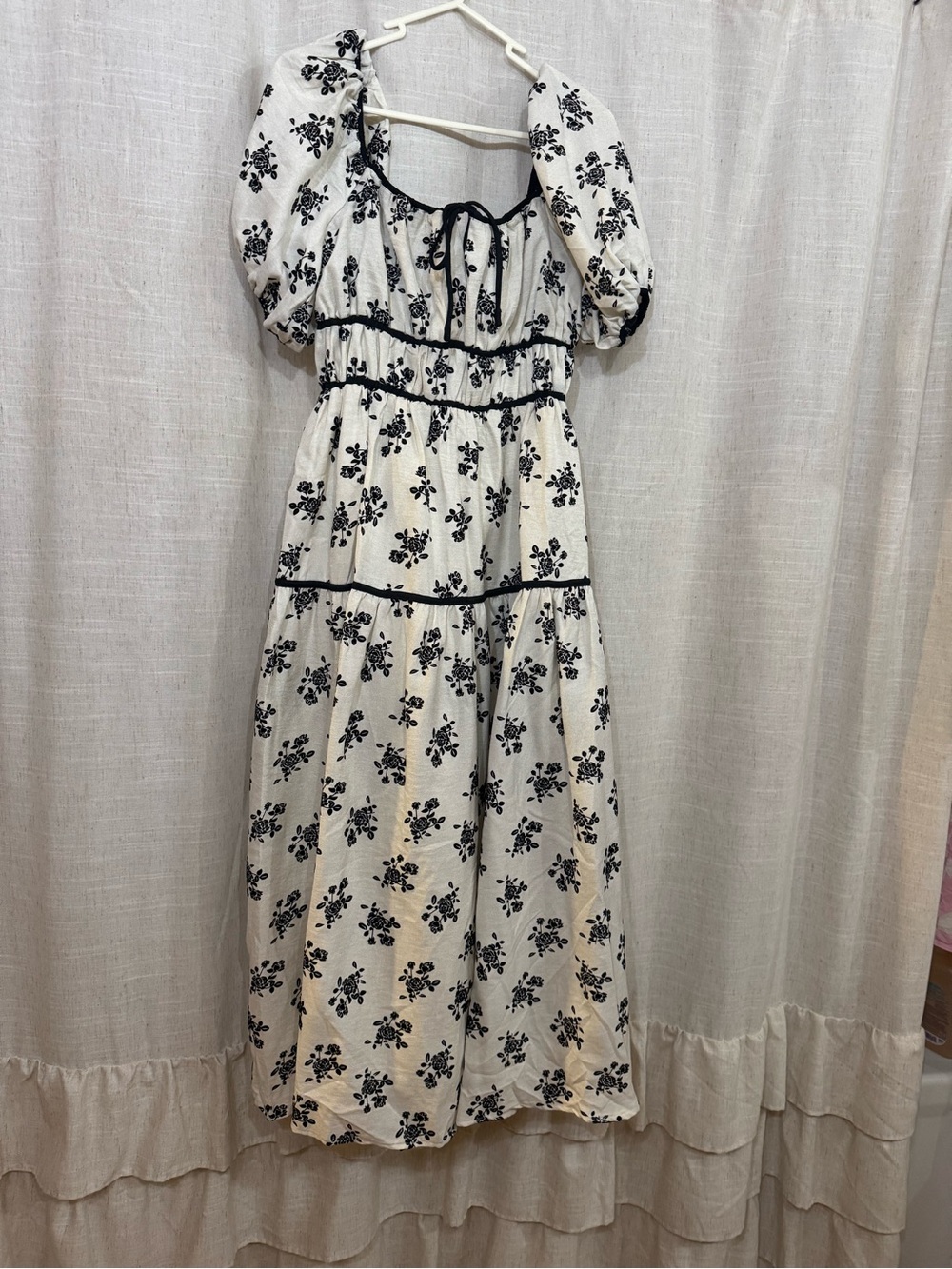 Storia Cream Midi Dress with Black Floral Print